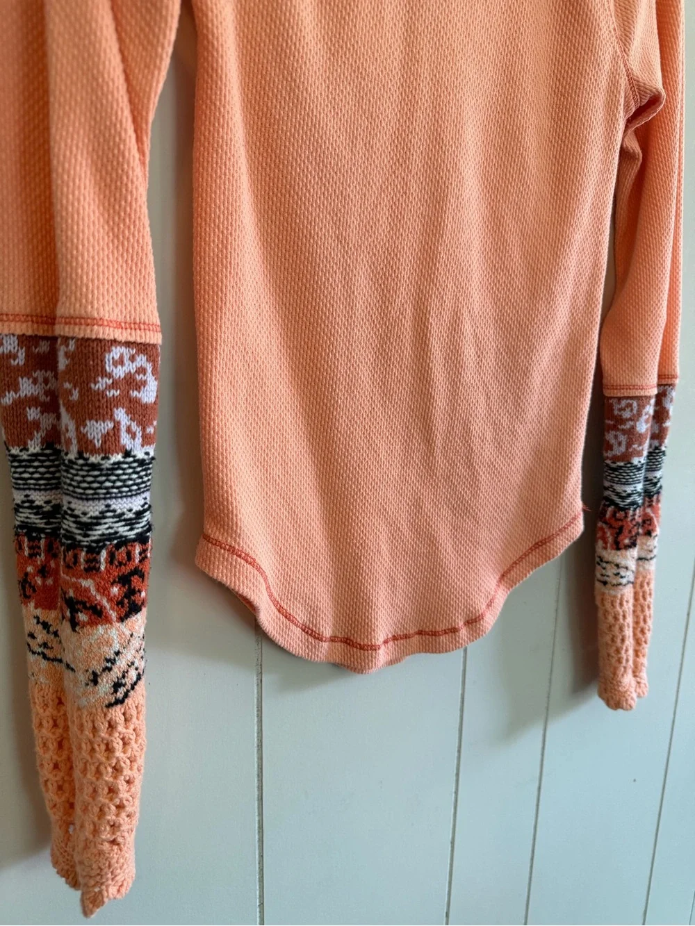 Free People Thermal Top Desert Orange Waffle Knit Crochet Boho SIze XS